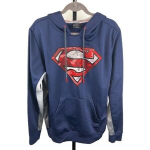 Superman Men's Size Medium Navy Blue Hoodie Camo Logo Athletic Sweatshirt